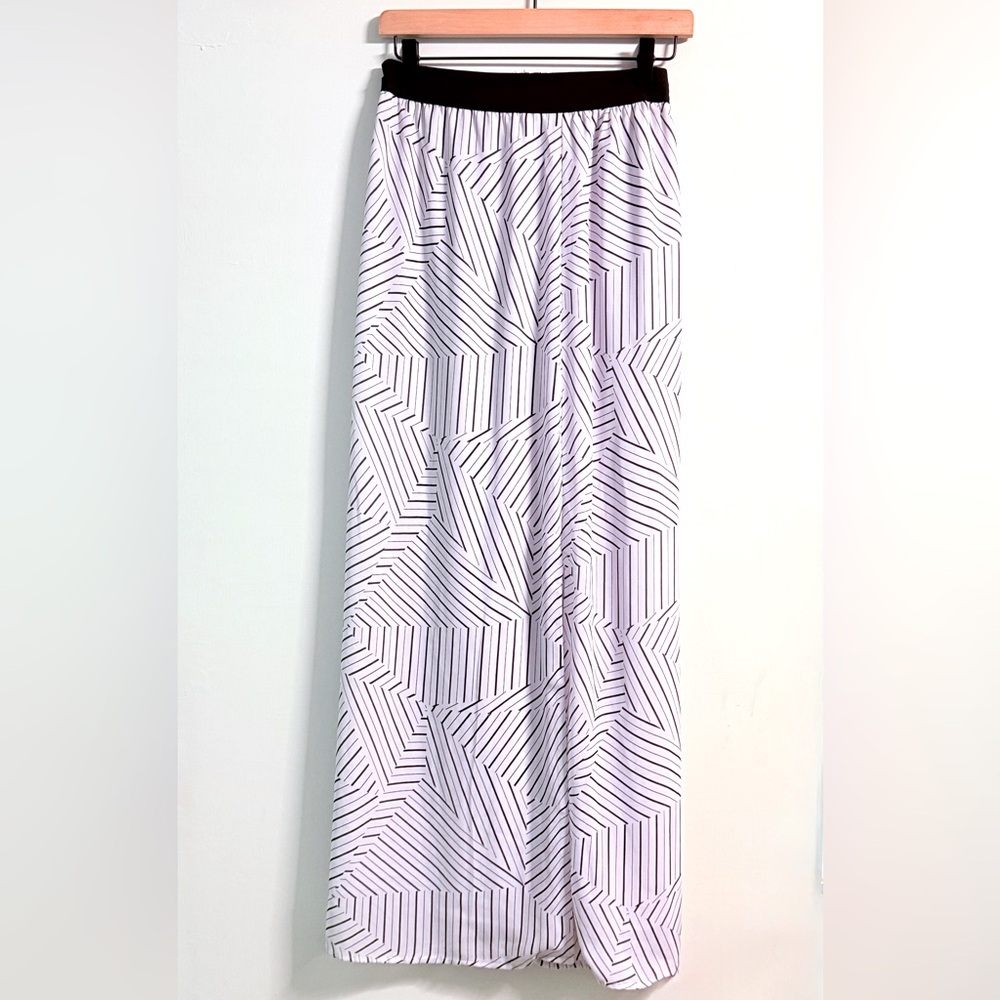 Worthington Black White Geometric Maxi Skirt Women’s L Pull On Lined
